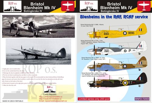 Kuivalainen KUID4804 Decals 1/48 Bristol Blenheim Mk.I & Mk.IV Finnish AF 1944 Kuivalainen KUID4804 Decals 1/48 Bristol Blenheim Mk.I & Mk.IV Finnish AF 1944