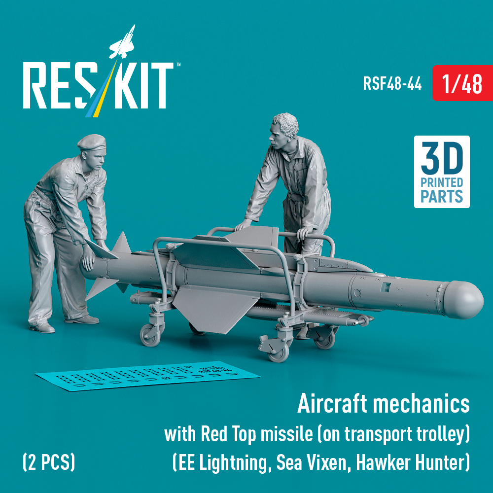 1:48 Aircraft mechanics with Red Top missile (on transport trolley) (EE Lightning, Sea Vixen, Hawker Hunter) (2 pcs) 